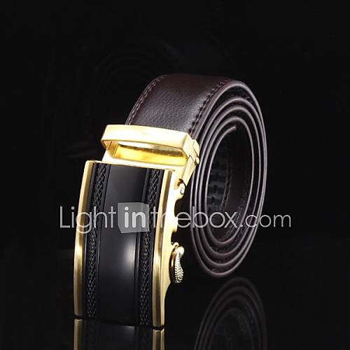 Mens Genuine Leather Automatic Golden Buckle Belt