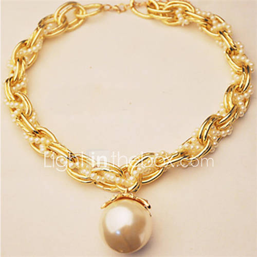 Daphne Luxury Large Pearl Pendant Crude Chain Twist Clavicle Chain Necklace (Screen Color)