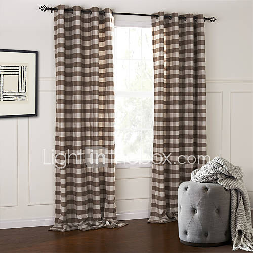 (One Pair) Modern Classic Brown And White Plaid Jacquard Eco friendly Curtain