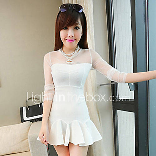 Nishang European Gauze Sweet Spell Receives The Waist Ruffled Dress(White)