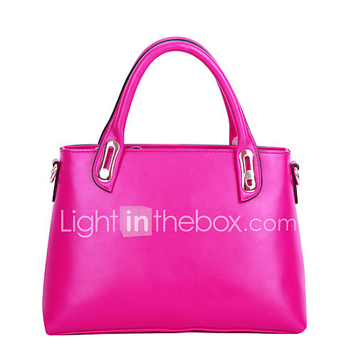 Global Freeman Womens European Free Man Simple Solid Color Two Uses Leather Tote(Fuchsia)