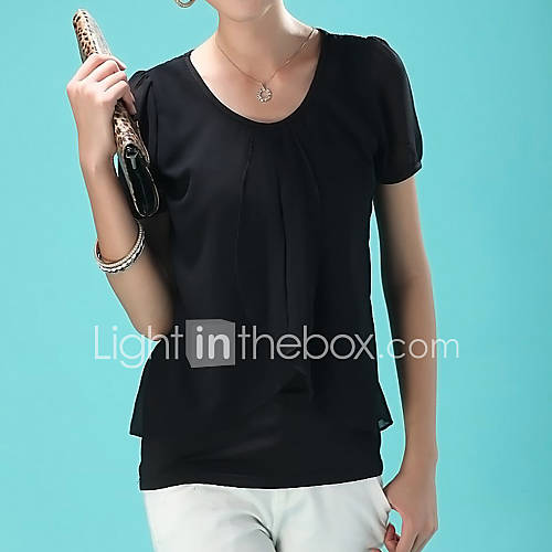 E Shop 2014 Summer Slim Ruffle Short Sleeve Chiffon Shirt (Black)