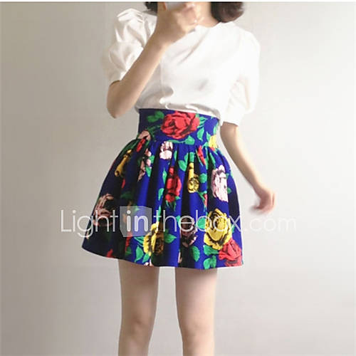 XiXi Womens Sweet Peony Pattern Waist Skirt(Screen Color)