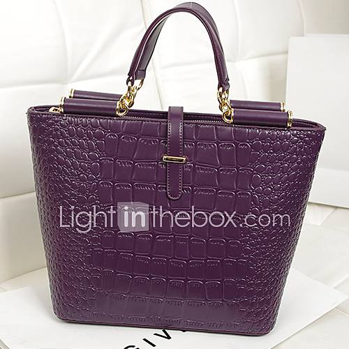 NPSJ Womens Leisure Lilac Patterned Metal Chain Leather Portable Tote 04 3