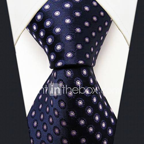 Mens Business Dots Navy Blue Silk Necktie