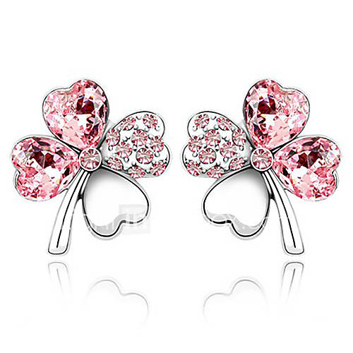 Xingzi Womens Charming Pink Clover Pattern Made With Swarovski Elements Crystal Earrings