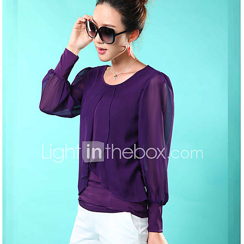 E Shop 2014 Summer Slim Ruffle Long Sleeve Chiffon Shirt (Purple)