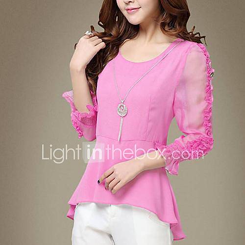 Womens Sexy New Solid Color Long Sleeve Chiffon Shirt