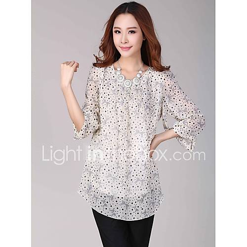 E Shop 2014 Polka Dots Loose Fit Nine Points Sleeve Chiffon Shirt (White)