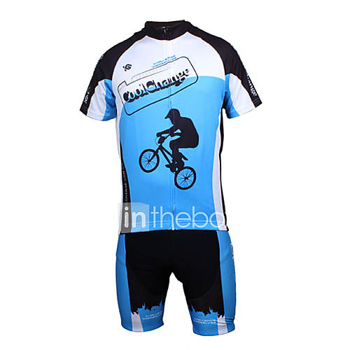CoolChange Mens Short Sleeve Polyester Breathable Light Blue Cycling Suit(Random Color for Pad)