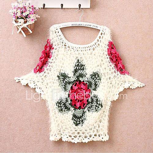 Womens Sexy Hollow Out Embroidery Sweater