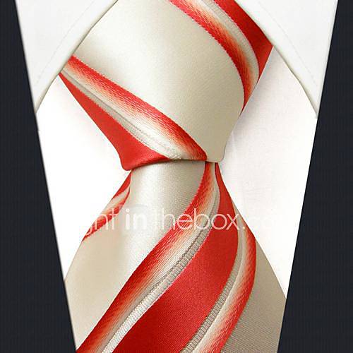 Mens Casual Stripe Silk White Necktie