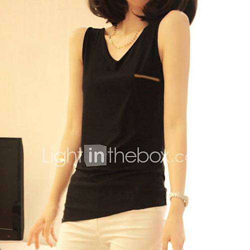 Womens V Neck Korean Style Slim Pocket Sleeveless Strap Vest