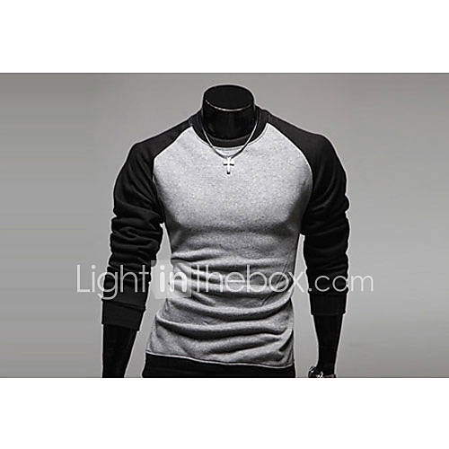 MSUIT MenS Color Matching Round Neck Long Sleeve T Shirt Z9142