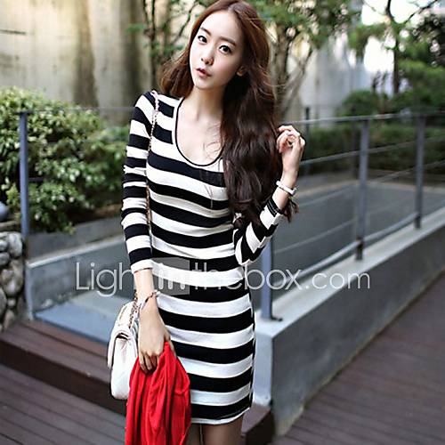 Xuanran Womens Stripe Print Black White Dress