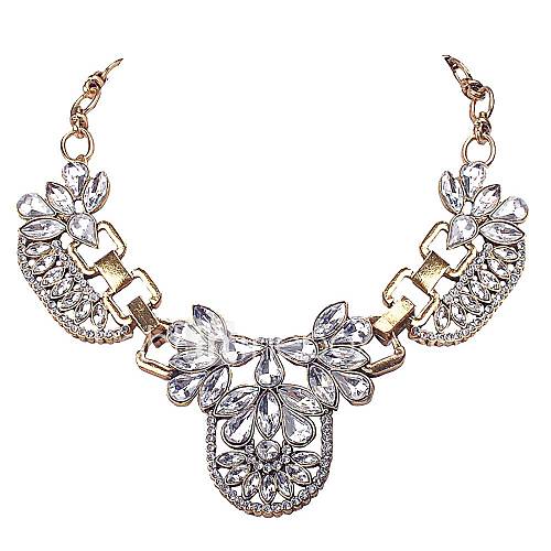 Statement Crystal Fashion Flower Necklace Rhinestone Jewelry
