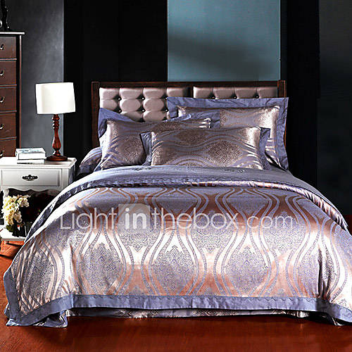 Mankedun Elegant European Style Jacquard Silk Floss 4 PCS Set Bedding