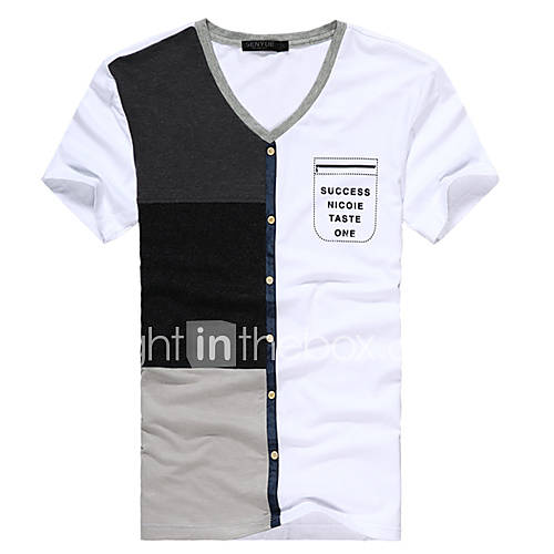Senyue Mens Korean Cotton Short Sleeve T Shirt (White)
