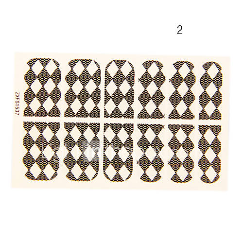 12PCS Square Piece Shape Black Lace Nail Art Stickers NO.2