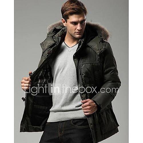 Mens Faux Fur Collar Hooded Thick Warm Parka