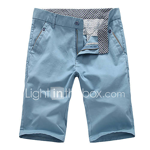 LangXin Mens Korean Fashion Casual Solid Color Mid Length Pants(Green,Khaki,Blue)