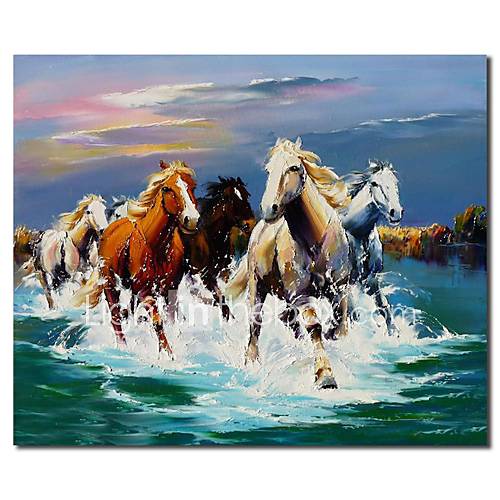 Hand Painted Oil Painting Animal Ten Thousand Horses Running For Home Decoration with Stretched Frame