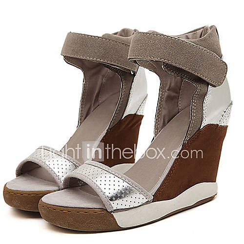 Sunday Womens Leisure Ankle Strap Wedge Heel Gray Sandals