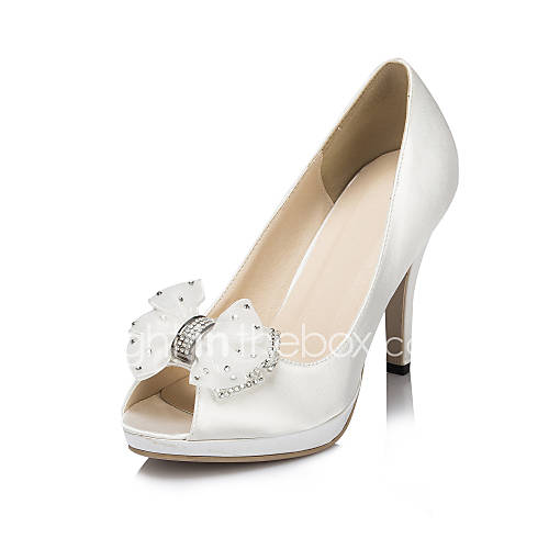 Satin Womens Wedding Stiletto Heel Peep Toe Pumps/Heels With Rhinestone Shoes(More Colors)