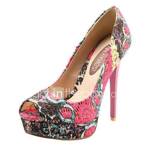 Fabric Womens Stiletto Heel Peep Toe Pumps/Heels Shoes