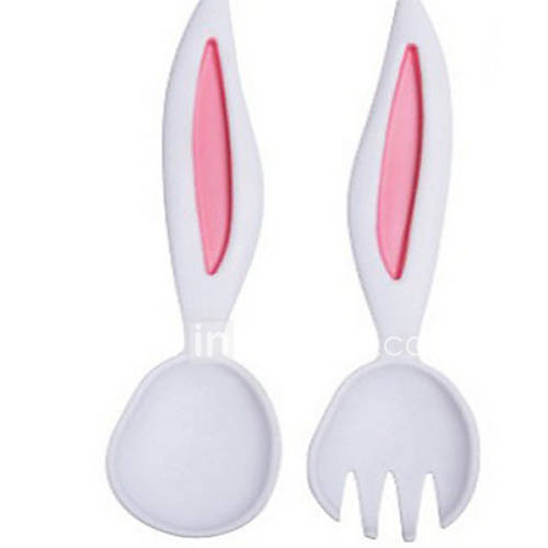 Set of 2 Rabbit Ear Shaped Spoon and Fork, Random Color L25cm x W13cm