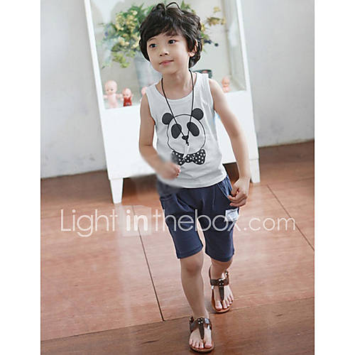 Childrens Panda Print Casual Sleeveless Clothing Sets