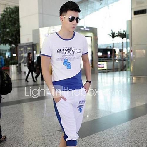 Mens Round Neck Casual Short Sleeve Splicing T shirt Suits(Except Acc)