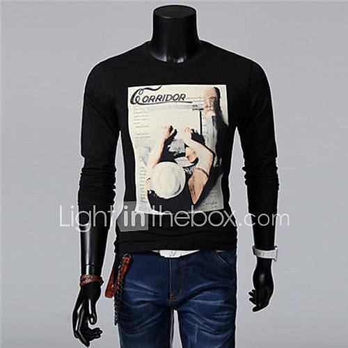 Mens Casual Fashion Long Sleeve Print T Shirt