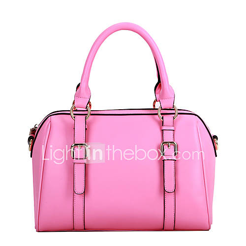 Global Freeman Womens Fashion Free Man Simple Solid Color Two Uses Leather Tote(Pink)