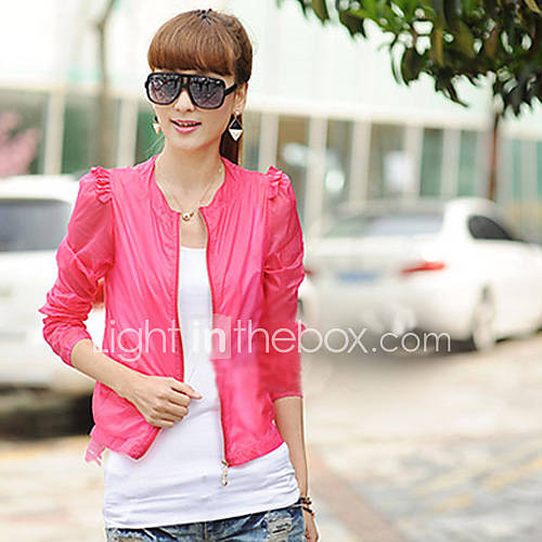 Loongzy Womens Korean Long Sleeve Thin Sunscreen Ventilate Fuchsia Shirt