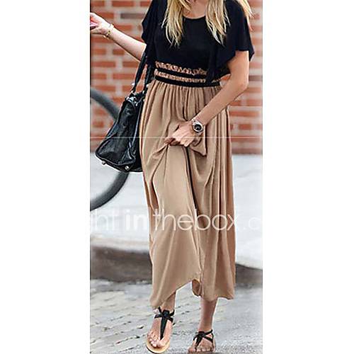 Womens Contrast Color Splicing Maxi Dress