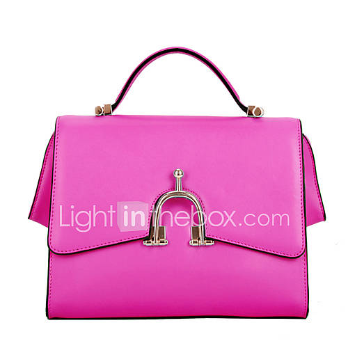 Global Freeman Womens European Free Man Solid Color Two Uses Leather Tote(Fuchsia)