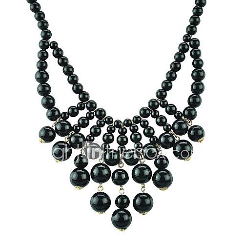 Black Beaded Chunky Statement Bib Necklace