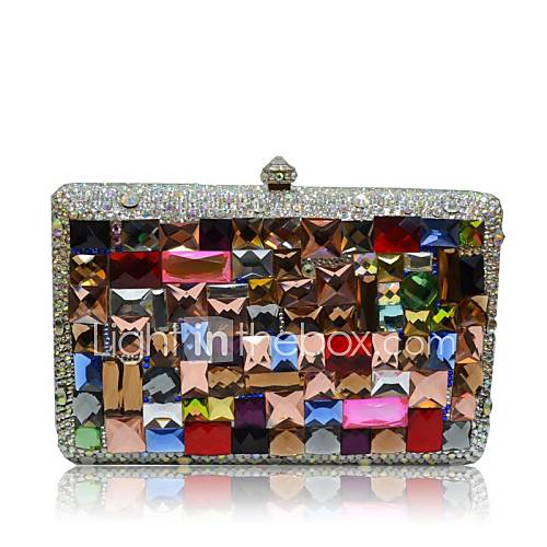 Women Full Colorful Organic Glass Diamonds and Rhinestones Evening Handbags/ Clutches