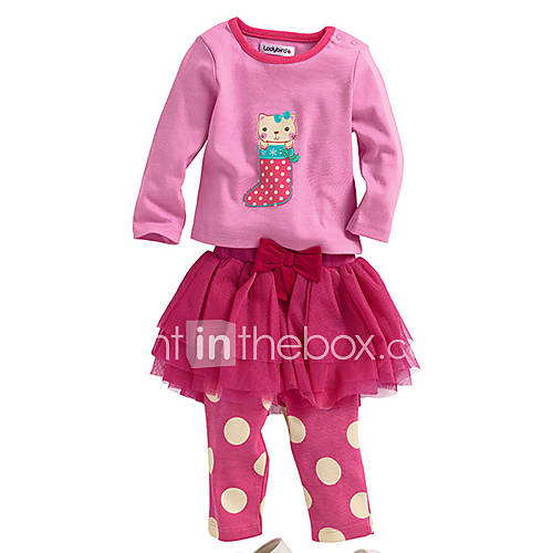 Girls Lovely Cat Print Bowknot Long Sleeve Clothing Sets