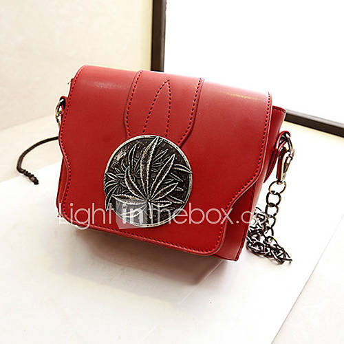 Fenghui Womens Vintage Metal Decoration Red Shoulder Bag