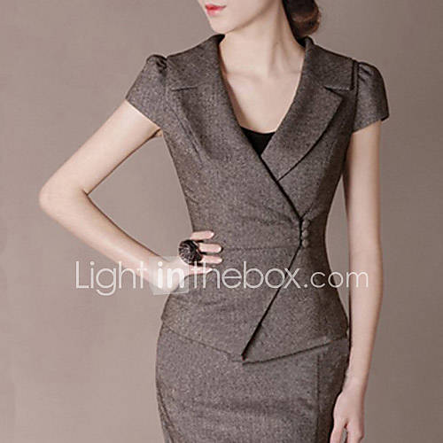 Lifver Womens Tweed Short Sleeve Gray Suit Coat
