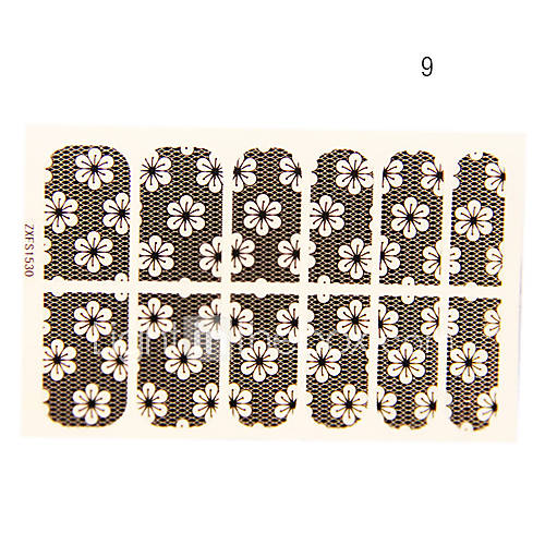 12PCS Coreopsis Shape Black Lace Nail Art Stickers NO.9