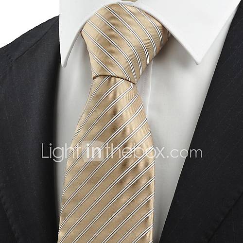 Tie Striped Wooden Ivory Apricot JACQUARD Men Tie Necktie Formal Wedding Gift