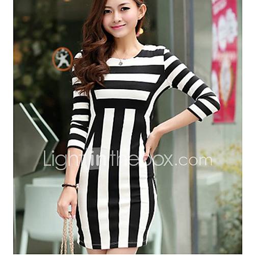 Womens European Style 3/4 Sleeve Stripe Dress