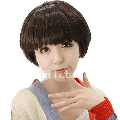 Capless Short Hair Dark Brown Straight Stylish Synthetic Full Bang Wigs