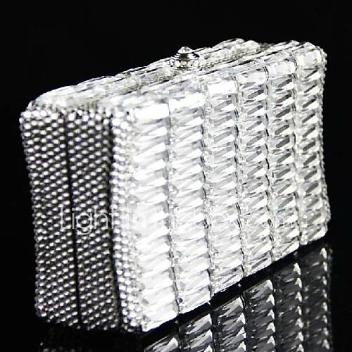 Female Square Design Clear Glass Stone Evening Purses Clutch