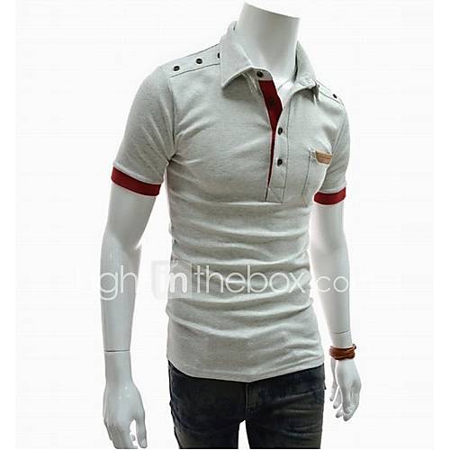 ZHELIN Mens Lapel Neck Short Sleeve Bodycon Gray 100% Cotton T Shirt