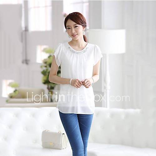 Womens Round Collar Chiffon Loose Blouse