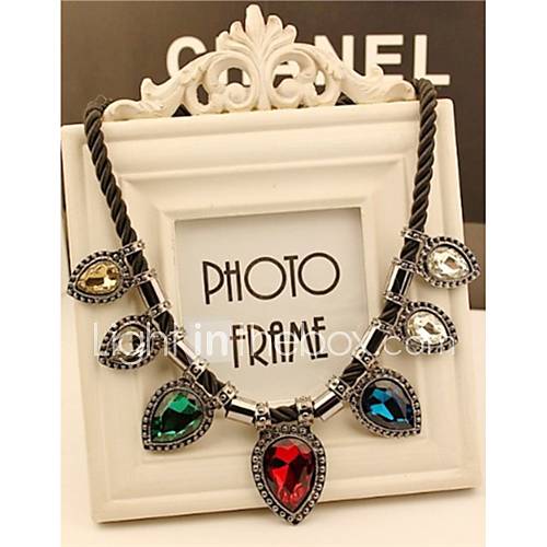 Daphne Fashion Vintage Large Waterdrop Shape Gem Clavicle Chain Necklace(Screen Color)